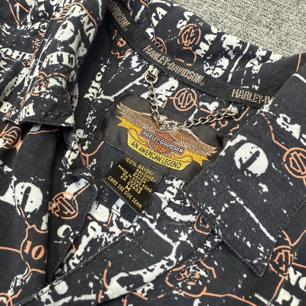 Vtg Harley Davidson Map Shirt Mens M Rayon All Over Print USA Road Map Button